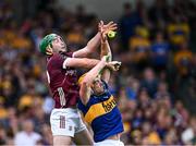 24 June 2023; Brian Concannon of Galway in action against Ronan Maher of Tipperary during the GAA Hurling All-Ireland Senior Championship Quarter Final match between Galway and Tipperary at TUS Gaelic Grounds in Limerick. Photo by Piaras Ó Mídheach/Sportsfile