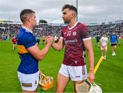 24 June 2023; Jason Flynn of Galway and Bryan O'Mara of Tipperary after the GAA Hurling All-Ireland Senior Championship Quarter Final match between Galway and Tipperary at TUS Gaelic Grounds in Limerick. Photo by Ray McManus/Sportsfile