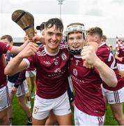 24 June 2023; Shay Brady, left, and Rory Haverty of Athenry celebrate after the John West Féile na nGael Division one cup final at Connacht GAA Centre of Excellence in Bekan, Mayo. Photo by Stephen Marken/Sportsfile