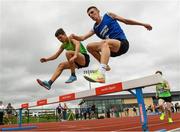 24 June 2023; Matei Ursachi, left, from St Pauls Raheny, Leinster, on his way to winning the Boys 1500m Steeplechase from second place Diarmuid Moloney, Munster from Nenagh CBS during the 123.ie Tailteann School’s Interprovincial Games at the SETU Campus in Carlow. Photo by Matt Browne/Sportsfile