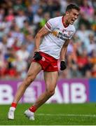 24 June 2023; Conn Kilpatrick of Tyrone celebrates after kicking a point during the GAA Football All-Ireland Senior Championship Preliminary Quarter Final match between Donegal and Tyrone at MacCumhaill Park in Ballybofey, Donegal. Photo by Brendan Moran/Sportsfile