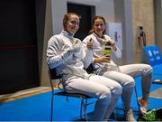25 June 2023; Sive Brassil, left, and Isobel Radford-Dodd of Ireland before competing in the Women's Modern Pentathlon at the AWF Sports Centre Arena during the European Games 2023 in Krakow, Poland. Photo by David Fitzgerald/Sportsfile