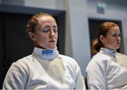25 June 2023; Sive Brassil, left, and Isobel Radford-Dodd of Ireland before competing in the Women's Modern Pentathlon at the AWF Sports Centre Arena during the European Games 2023 in Krakow, Poland. Photo by David Fitzgerald/Sportsfile