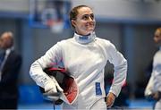 25 June 2023; Sive Brassil of Ireland before competing against Luca Barta of Hungary in the Women's Modern Pentathlon at the AWF Sports Centre Arena during the European Games 2023 in Krakow, Poland. Photo by David Fitzgerald/Sportsfile