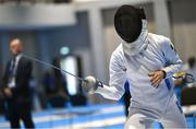 25 June 2023; Sive Brassil of Ireland in action against Luca Barta of Hungary in the Women's Modern Pentathlon at the AWF Sports Centre Arena during the European Games 2023 in Krakow, Poland. Photo by David Fitzgerald/Sportsfile