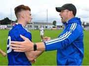 24 June 2023; Monaghan manager Vinny Corey and Sean Jones after their side's victory in the GAA Football All-Ireland Senior Championship Preliminary Quarter Final match between Kildare and Monaghan at Glenisk O'Connor Park in Tullamore, Offaly. Photo by Seb Daly/Sportsfile
