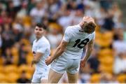 24 June 2023; Daniel Flynn of Kildare reacts after failing to convert a chance on goal during the GAA Football All-Ireland Senior Championship Preliminary Quarter Final match between Kildare and Monaghan at Glenisk O'Connor Park in Tullamore, Offaly. Photo by Seb Daly/Sportsfile