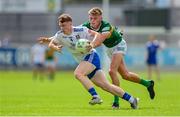 24 June 2023; Matthew Finn of Monaghan in action against Daniel Kirby of Kerry during the Electric Ireland GAA All-Ireland Football Minor Championship Semi-Final match between Kerry and Monaghan at Glenisk O'Connor Park in Tullamore, Offaly. Photo by Seb Daly/Sportsfile