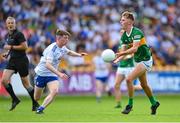 24 June 2023; Daniel Kirby of Kerry in action against Conor Meehan of Monaghan during the Electric Ireland GAA All-Ireland Football Minor Championship Semi-Final match between Kerry and Monaghan at Glenisk O'Connor Park in Tullamore, Offaly. Photo by Seb Daly/Sportsfile