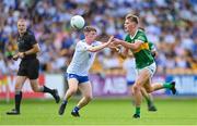 24 June 2023; Daniel Kirby of Kerry in action against Conor Meehan of Monaghan during the Electric Ireland GAA All-Ireland Football Minor Championship Semi-Final match between Kerry and Monaghan at Glenisk O'Connor Park in Tullamore, Offaly. Photo by Seb Daly/Sportsfile