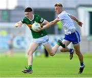 24 June 2023; Ben Murphy of Kerry in action against Max McGinnity of Monaghan during the Electric Ireland GAA All-Ireland Football Minor Championship Semi-Final match between Kerry and Monaghan at Glenisk O'Connor Park in Tullamore, Offaly. Photo by Seb Daly/Sportsfile