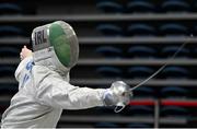 25 June 2023; Jadryn Dick of Ireland competing in the Fencing men's sabre individual qualifying at the Tauron Arena during the European Games 2023 in Krakow, Poland. Photo by David Fitzgerald/Sportsfile