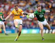 25 June 2023; Dominic McEnhill of Antrim in action against Adam O'Neill of Meath during the Tailteann Cup Semi Final match between Antrim and Meath at Croke Park in Dublin. Photo by Michael P Ryan/Sportsfile