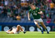 25 June 2023; Jordan Morris of Meath celebrates after scoring his side's second goal during the Tailteann Cup Semi Final match between Antrim and Meath at Croke Park in Dublin. Photo by Michael P Ryan/Sportsfile