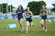 25 June 2023; Ireland Modern Pentathletes, from left, Hanna D'Aughton, Sive Brassil and Isobel Radford-Dodd warm up before the Women's Modern Pentathlon at the AWF Sports Centre Arena during the European Games 2023 in Krakow, Poland. Photo by David Fitzgerald/Sportsfile