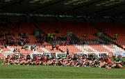 25 June 2023; Players from both sides protest before the TG4 Ladies Football All-Ireland Championship match between Armagh and Mayo at BOX-IT Athletic Grounds in Armagh. Photo by Sam Barnes/Sportsfile
