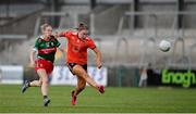 25 June 2023; Louise Kenny of Armagh in action against Lisa Cafferky of Mayo during the TG4 Ladies Football All-Ireland Championship match between Armagh and Mayo at BOX-IT Athletic Grounds in Armagh. Photo by Sam Barnes/Sportsfile