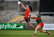 25 June 2023; Niamh Reel of Armagh in action against  Ciara Needham of Mayo during the TG4 Ladies Football All-Ireland Championship match between Armagh and Mayo at BOX-IT Athletic Grounds in Armagh. Photo by Sam Barnes/Sportsfile