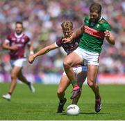 25 June 2023; Aidan O'Shea of Mayo in action against Cian Hernon of Galway during the GAA Football All-Ireland Senior Championship Preliminary Quarter Final match between Galway and Mayo at Pearse Stadium in Galway. Photo by John Sheridan/Sportsfile
