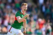 25 June 2023; David McBrien of Mayo celebrates after scoring his side's first goal during the GAA Football All-Ireland Senior Championship Preliminary Quarter Final match between Galway and Mayo at Pearse Stadium in Galway. Photo by Seb Daly/Sportsfile