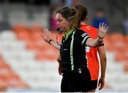 25 June 2023; Referee Siobhan Coyle signals a penalty during the TG4 Ladies Football All-Ireland Championship match between Armagh and Mayo at BOX-IT Athletic Grounds in Armagh. Photo by Sam Barnes/Sportsfile