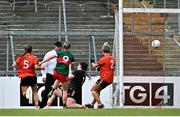 25 June 2023; Sinead Cafferky of Mayo, 9, scores her side's first goal during the TG4 Ladies Football All-Ireland Championship match between Armagh and Mayo at BOX-IT Athletic Grounds in Armagh. Photo by Sam Barnes/Sportsfile