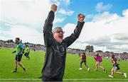 25 June 2023; Mayo manager Kevin McStay celebrates at the final whistle after his side's victory in the GAA Football All-Ireland Senior Championship Preliminary Quarter Final match between Galway and Mayo at Pearse Stadium in Galway. Photo by Seb Daly/Sportsfile