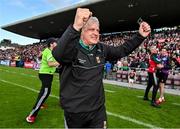 25 June 2023; Mayo manager Kevin McStay celebrates after his side's victory in the GAA Football All-Ireland Senior Championship Preliminary Quarter Final match between Galway and Mayo at Pearse Stadium in Galway. Photo by Seb Daly/Sportsfile
