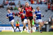 25 June 2023; Liam Kerr of Down celebrates after scoring his side's fifth goal during the Tailteann Cup Semi Final match between Down and Laois at Croke Park in Dublin. Photo by Michael P Ryan/Sportsfile