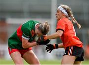 25 June 2023; Sinead Cafferky of Mayo in action against Lauren McConville of Armagh during the TG4 Ladies Football All-Ireland Championship match between Armagh and Mayo at BOX-IT Athletic Grounds in Armagh. Photo by Sam Barnes/Sportsfile