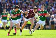 25 June 2023; Shane Walsh of Galway in action against Sam Callinan, left, and Eoghan McLaughlin of Mayo during the GAA Football All-Ireland Senior Championship Preliminary Quarter Final match between Galway and Mayo at Pearse Stadium in Galway. Photo by Seb Daly/Sportsfile