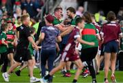 25 June 2023; Eoghan McLaughlin, left, and Aidan O'Shea of Mayo celebrate at the final whistle of the GAA Football All-Ireland Senior Championship Preliminary Quarter Final match between Galway and Mayo at Pearse Stadium in Galway. Photo by Brendan Moran/Sportsfile