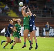 25 June 2023; Vikki Wall of Meath in action against Eve Power of Waterford during the TG4 Ladies Football All-Ireland Championship match between Waterford and Meath at Fraher Field in Dungarvan, Waterford. Photo by Matt Browne/Sportsfile