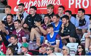 25 June 2023; Damien Comer of Galway, centre, cheers on his side from the stand during the second half of the GAA Football All-Ireland Senior Championship Preliminary Quarter Final match between Galway and Mayo at Pearse Stadium in Galway. Photo by Brendan Moran/Sportsfile