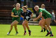 25 June 2023; Kate McGrath of Waterford in action against Ali Sherlock and Vikki Wall of Meath during the TG4 Ladies Football All-Ireland Championship match between Waterford and Meath at Fraher Field in Dungarvan, Waterford. Photo by Matt Browne/Sportsfile