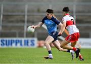 25 June 2023; Noah Byrne of Dublin in action against Odhran Campbell of Derry during the Electric Ireland GAA Football All-Ireland Minor Championship Semi Final match between Dublin and Derry at Box-It Athletic Grounds in Armagh. Photo by Sam Barnes/Sportsfile