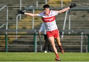 25 June 2023; Cahir Spiers of Derry celebrates after scoring his side's third goal during the Electric Ireland GAA Football All-Ireland Minor Championship Semi Final match between Dublin and Derry at Box-It Athletic Grounds in Armagh. Photo by Sam Barnes/Sportsfile