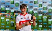 25 June 2023; James Sargent of Derry pictured with the Electric Ireland Player of the Match award following his performance in the Electric Ireland GAA All-Ireland Minor Football Championship Semi Final match between Dublin and Derry at Box-It Athletic Grounds in Armagh. Photo by Sam Barnes/Sportsfile