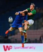 25 June 2023; Niall Comerford of Ireland in action against Flavio Pio Vaccari of Italy in the Men's Rugby Sevens match between Ireland and Italy at the Henryk Reyman Stadium during the European Games 2023 in Krakow, Poland. Photo by David Fitzgerald/Sportsfile