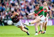 25 June 2023; Eoghan McLaughlin of Mayo in action against John Daly of Galway during the GAA Football All-Ireland Senior Championship Preliminary Quarter Final match between Galway and Mayo at Pearse Stadium in Galway. Photo by Seb Daly/Sportsfile