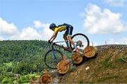 25 June 2023; Iryna Slobodoyan of Ukraine in action in the women's mountain bike cross country final at the Krynica-Zdrój Hill Park during the European Games 2023 in Poland. Photo by Tyler Miller/Sportsfile