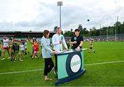 24 June 2023; Former Donegal footballer and GAA GO analyst Michael Murphy and former Galway footballer and GAA GO analyst Michael Meehan are interviewed by presenter Gráinne McElwain after the GAA Football All-Ireland Senior Championship Preliminary Quarter Final match between Donegal and Tyrone at MacCumhaill Park in Ballybofey, Donegal. Photo by Brendan Moran/Sportsfile