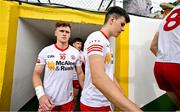24 June 2023; Conor Meyler of Tyrone, left, makes his way onto the pitch before the GAA Football All-Ireland Senior Championship Preliminary Quarter Final match between Donegal and Tyrone at MacCumhaill Park in Ballybofey, Donegal. Photo by Brendan Moran/Sportsfile