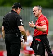 24 June 2023; Tyrone joint-managers Brian Dooher, right, and Feargal Logan before the GAA Football All-Ireland Senior Championship Preliminary Quarter Final match between Donegal and Tyrone at MacCumhaill Park in Ballybofey, Donegal. Photo by Brendan Moran/Sportsfile
