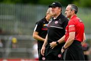 24 June 2023; Tyrone joint-managers Brian Dooher, right, and Feargal Logan before the GAA Football All-Ireland Senior Championship Preliminary Quarter Final match between Donegal and Tyrone at MacCumhaill Park in Ballybofey, Donegal. Photo by Brendan Moran/Sportsfile