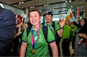 26 June 2023; Team Ireland's Emma Costello, a member of Navan Special Olympics Club, from Clonee, Dublin, pictured at Dublin Airport on the team's return from the World Special Olympic Games in Berlin, Germany. Photo by Sam Barnes/Sportsfile