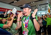 26 June 2023; Team Ireland's Timothy Morahan, a member of South Dublin Sports Club, from Dublin 6, pictured at Dublin Airport on the team's return from the World Special Olympic Games in Berlin, Germany. Photo by Sam Barnes/Sportsfile