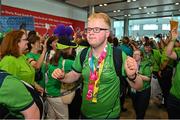 26 June 2023; Eoin O'Connell, a member of D6 Special Olympics Club, from Dundrum, pictured at Dublin Airport on the team's return from the World Special Olympic Games in Berlin, Germany. Photo by Sam Barnes/Sportsfile
