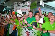 26 June 2023; Family and friends greet the athletes as they returned home at Dublin Airport on the team's return from the World Special Olympic Games in Berlin, Germany. Photo by Ray McManus/Sportsfile