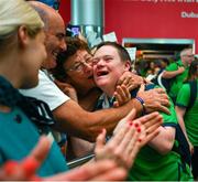 26 June 2023; Team Ireland's Ryan Griffin, a member of Skellig Stars Special Olympics Club, from Waterville, Kerry, right, pictured at Dublin Airport on the team's return from the World Special Olympic Games in Berlin, Germany. Photo by Ray McManus/Sportsfile